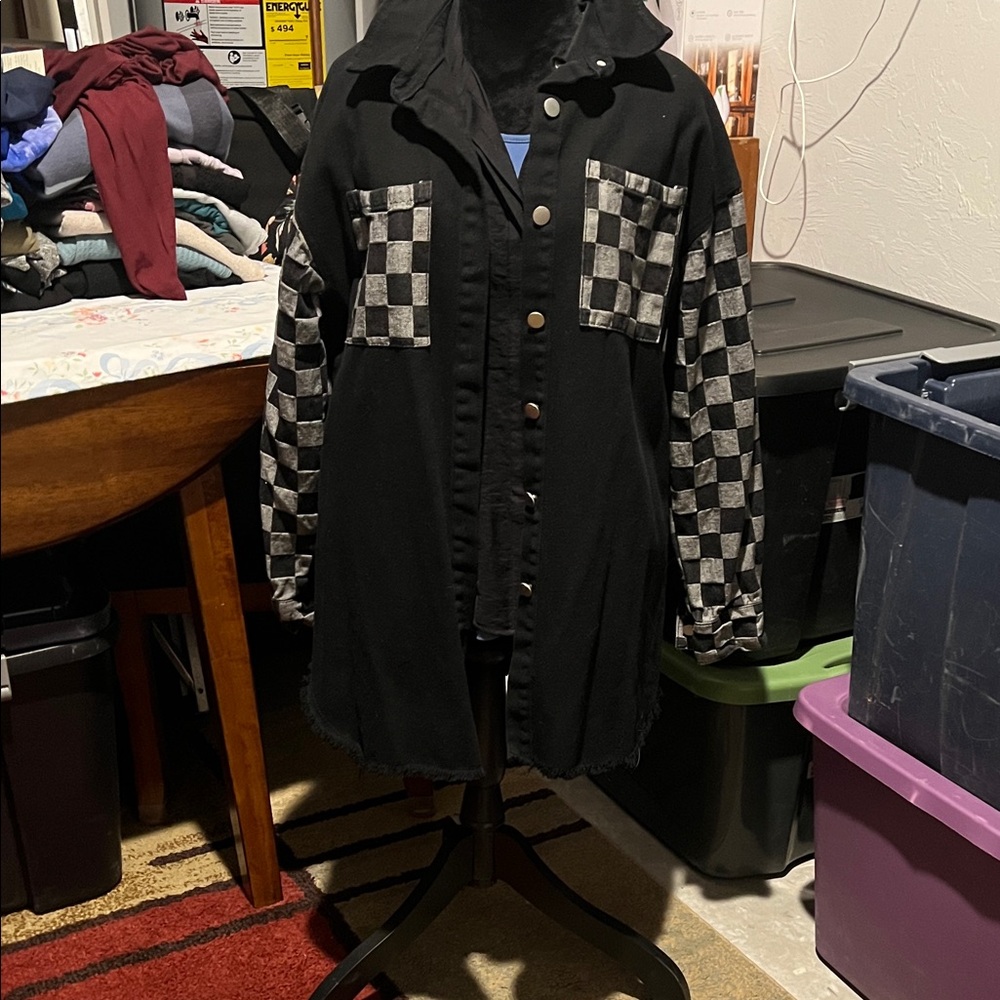 Black Checkered Button-Up Jacket
